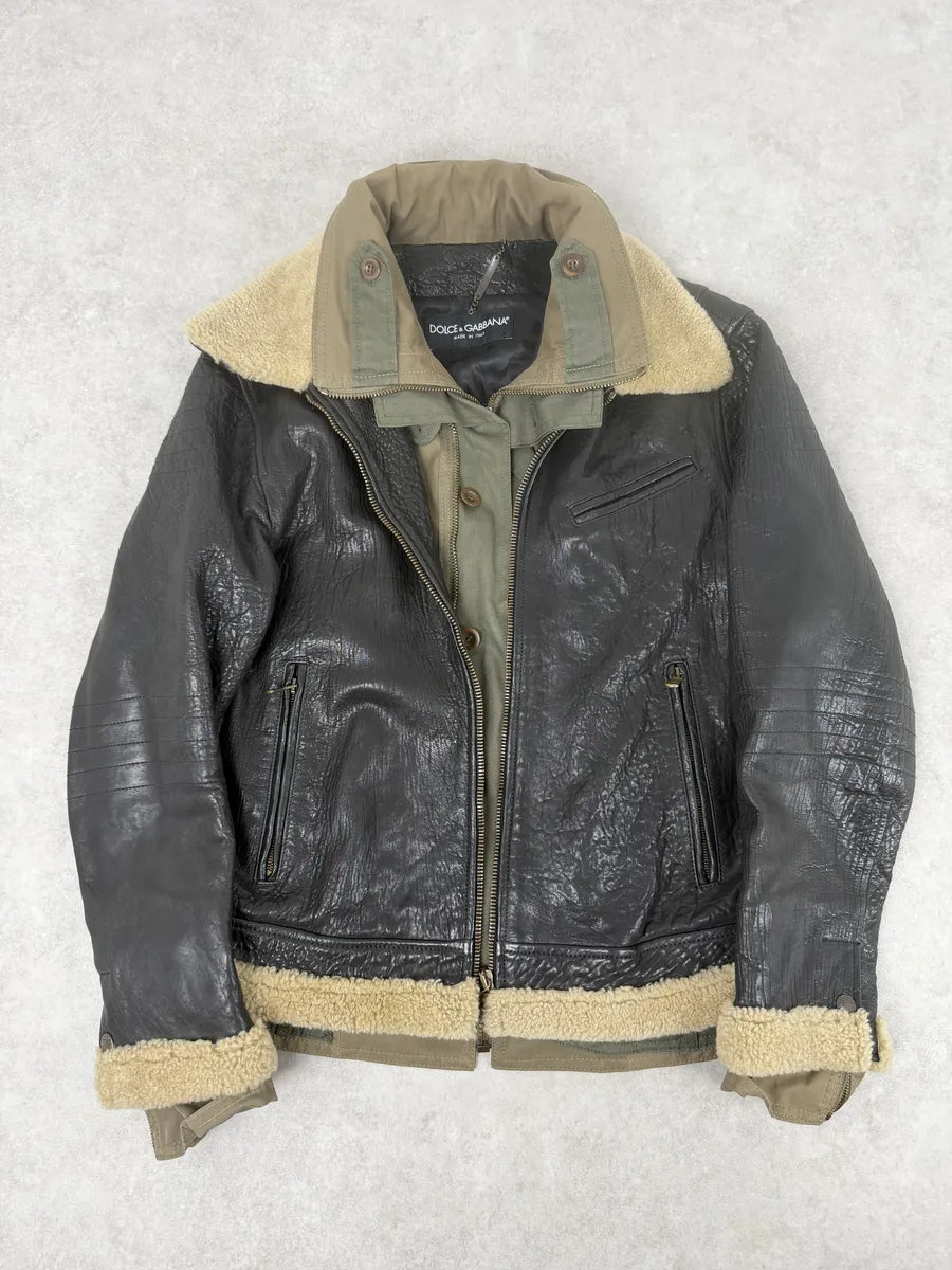 FW2005 Dolce & Gabbana Heavy Shearling Army Combat Leather Jacket xZIdgAq 11