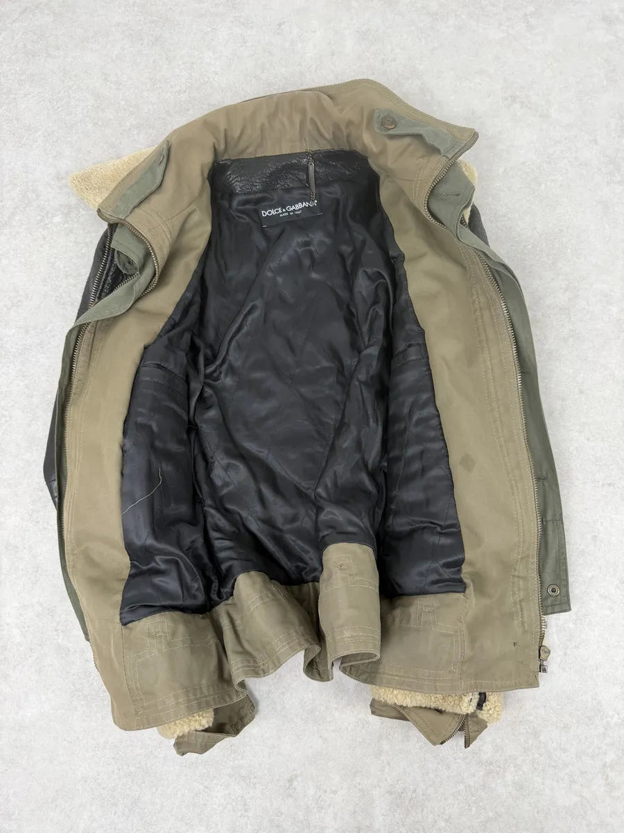 FW2005 Dolce & Gabbana Heavy Shearling Army Combat Leather Jacket xZIdgAq 12