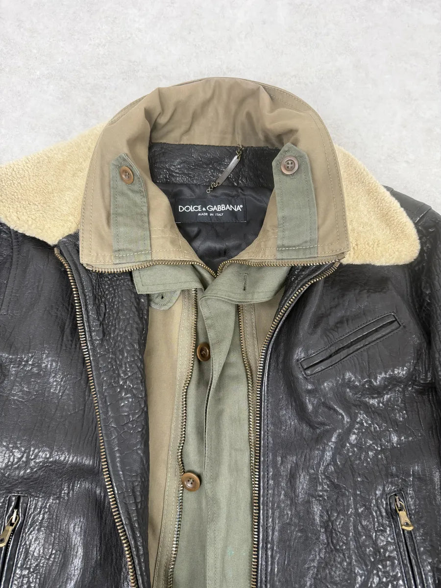 FW2005 Dolce & Gabbana Heavy Shearling Army Combat Leather Jacket xZIdgAq 13
