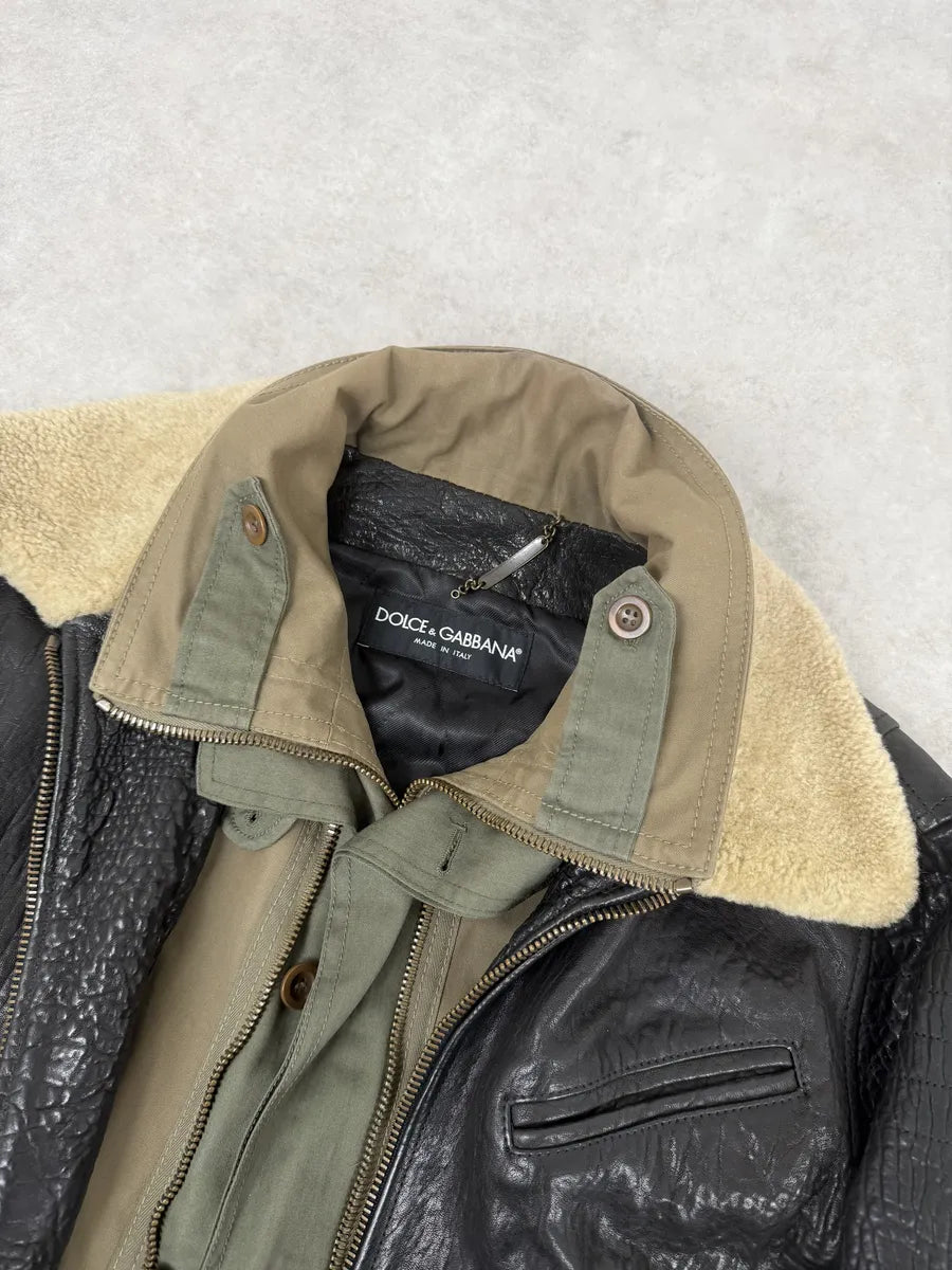 FW2005 Dolce & Gabbana Heavy Shearling Army Combat Leather Jacket xZIdgAq 14