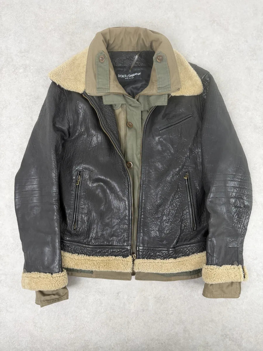 FW2005 Dolce & Gabbana Heavy Shearling Army Combat Leather Jacket xZIdgAq 4