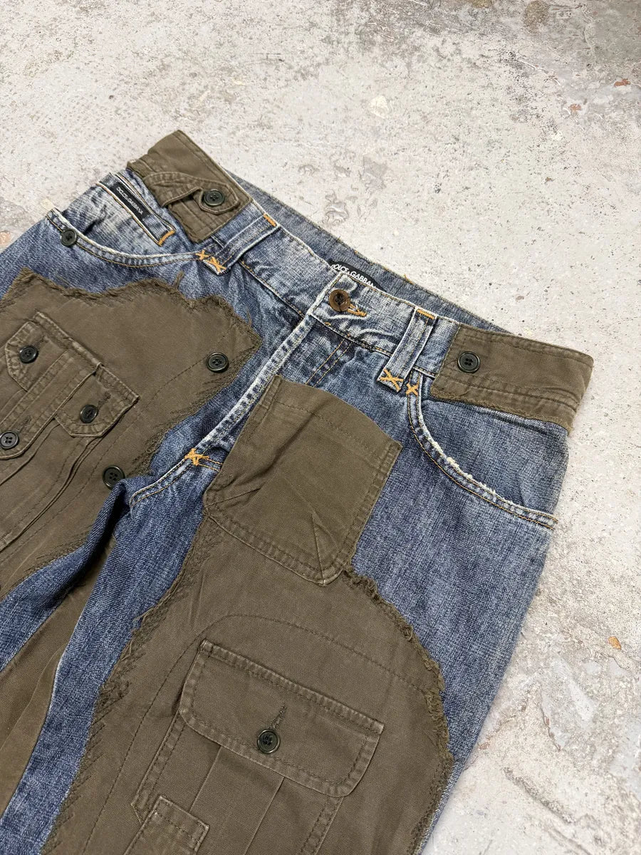 FW2005 Dolce & Gabbana Hybrid Khaki Multi-Pocket Cargo Denim Pants aPiCnyr 10