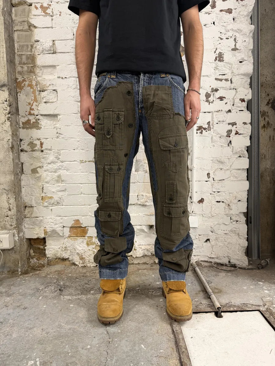 FW2005 Dolce & Gabbana Hybrid Khaki Multi-Pocket Cargo Denim Pants aPiCnyr 2
