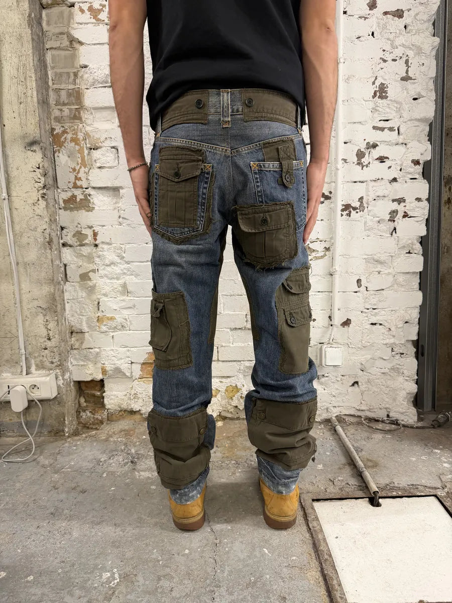 FW2005 Dolce & Gabbana Hybrid Khaki Multi-Pocket Cargo Denim Pants aPiCnyr 3
