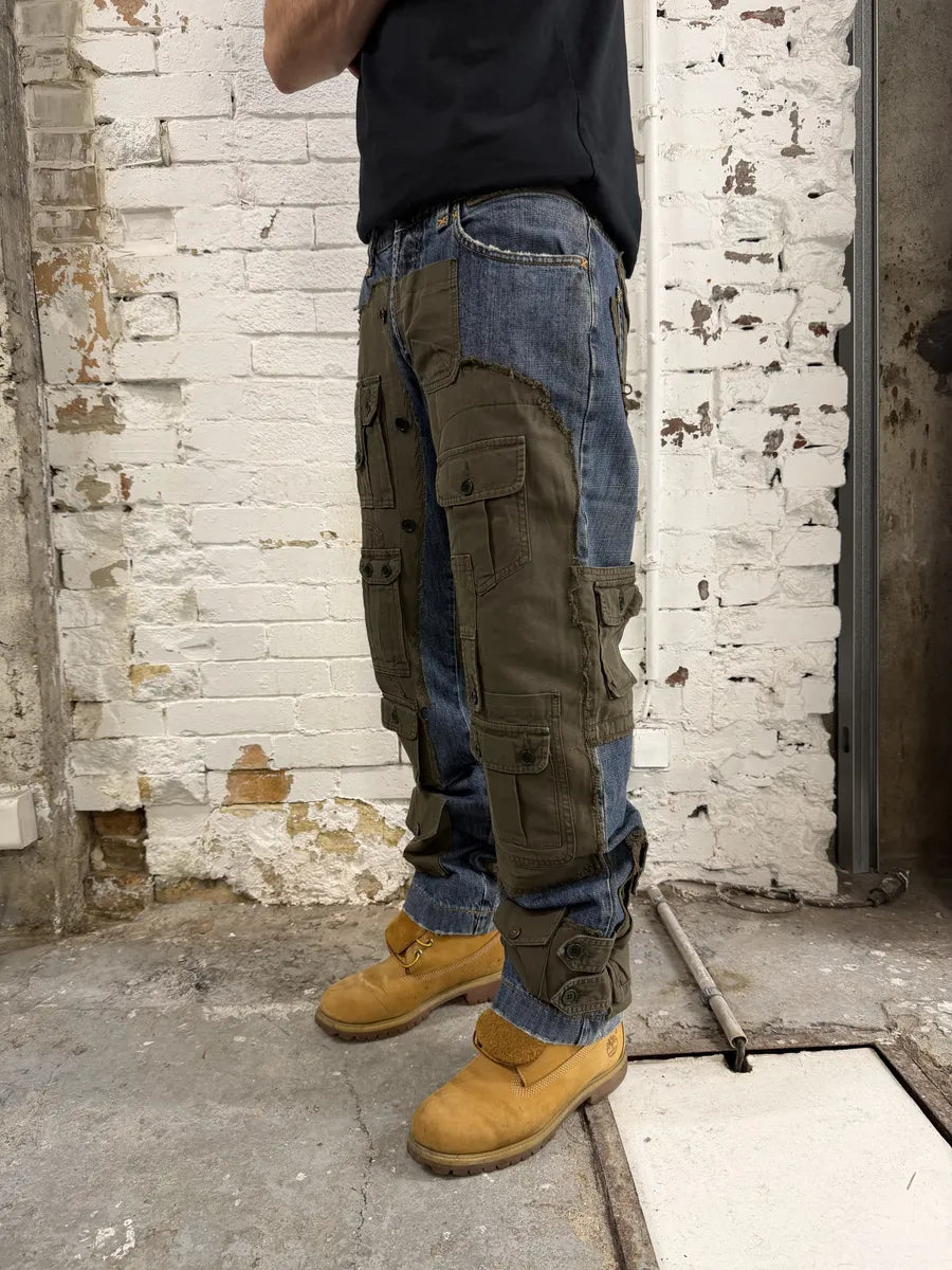 FW2005 Dolce & Gabbana Hybrid Khaki Multi-Pocket Cargo Denim Pants aPiCnyr 4