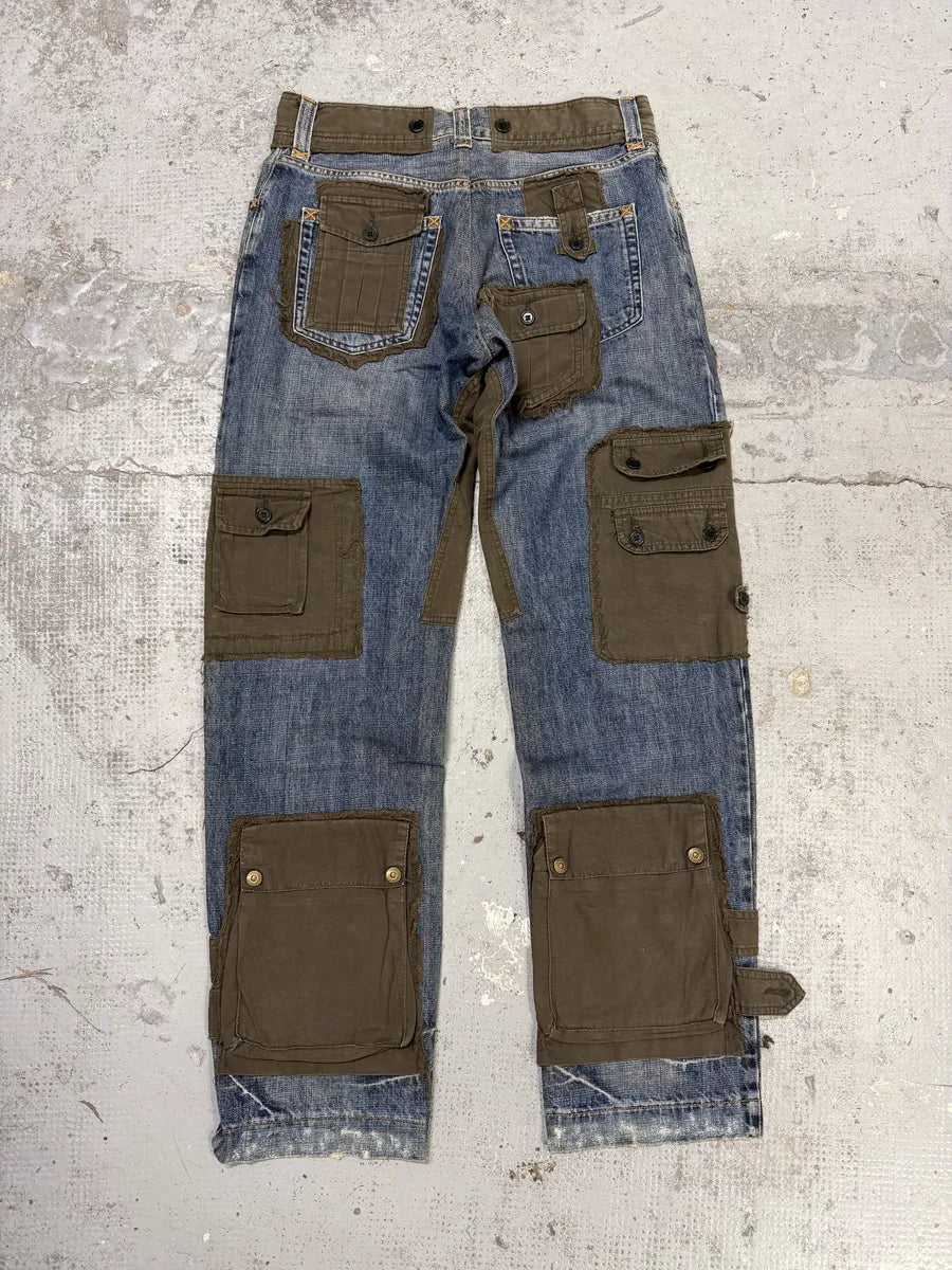 FW2005 Dolce & Gabbana Hybrid Khaki Multi-Pocket Cargo Denim Pants aPiCnyr 5