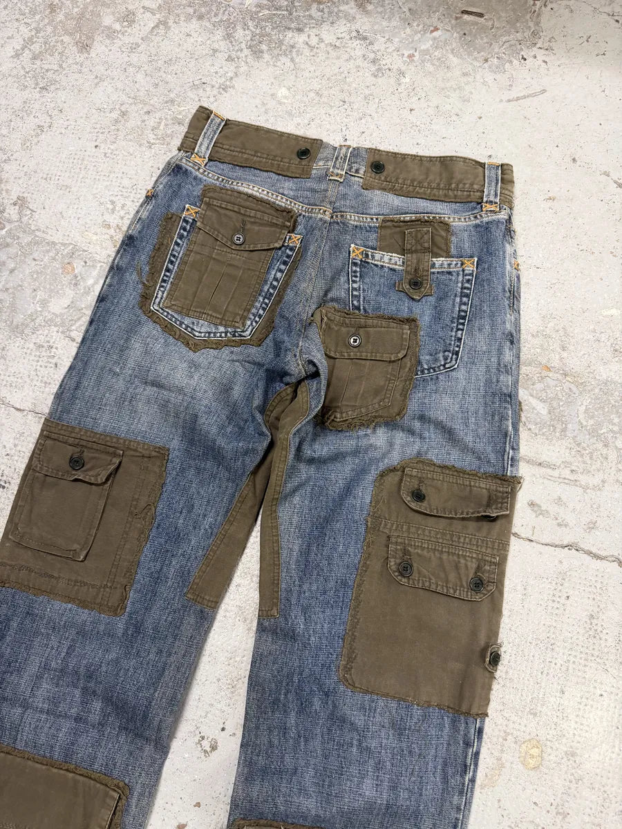 FW2005 Dolce & Gabbana Hybrid Khaki Multi-Pocket Cargo Denim Pants aPiCnyr 6