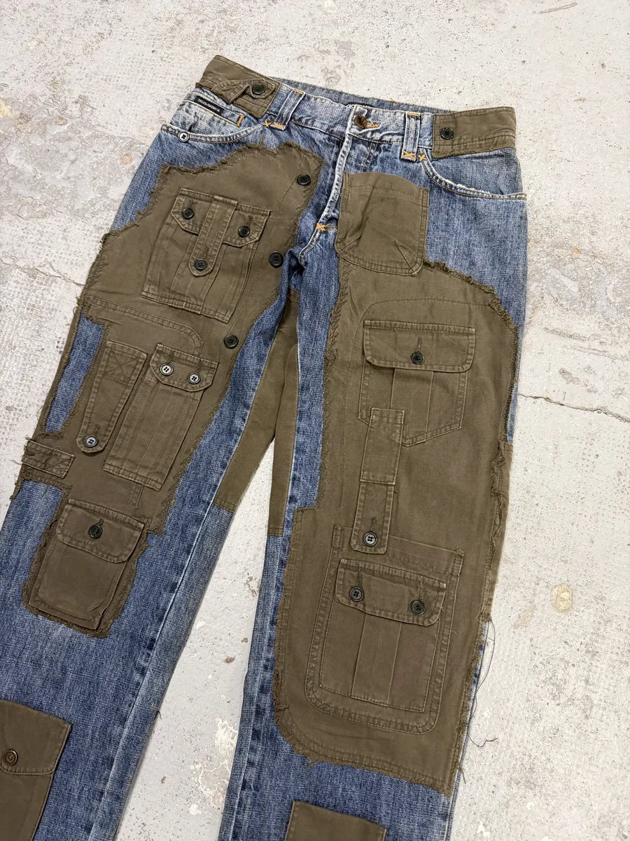 FW2005 Dolce & Gabbana Hybrid Khaki Multi-Pocket Cargo Denim Pants aPiCnyr 7