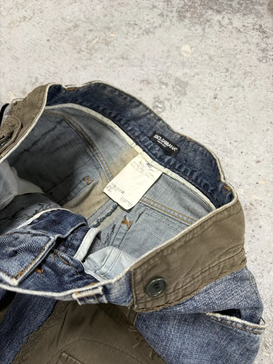 FW2005 Dolce & Gabbana Hybrid Khaki Multi-Pocket Cargo Denim Pants aPiCnyr 8