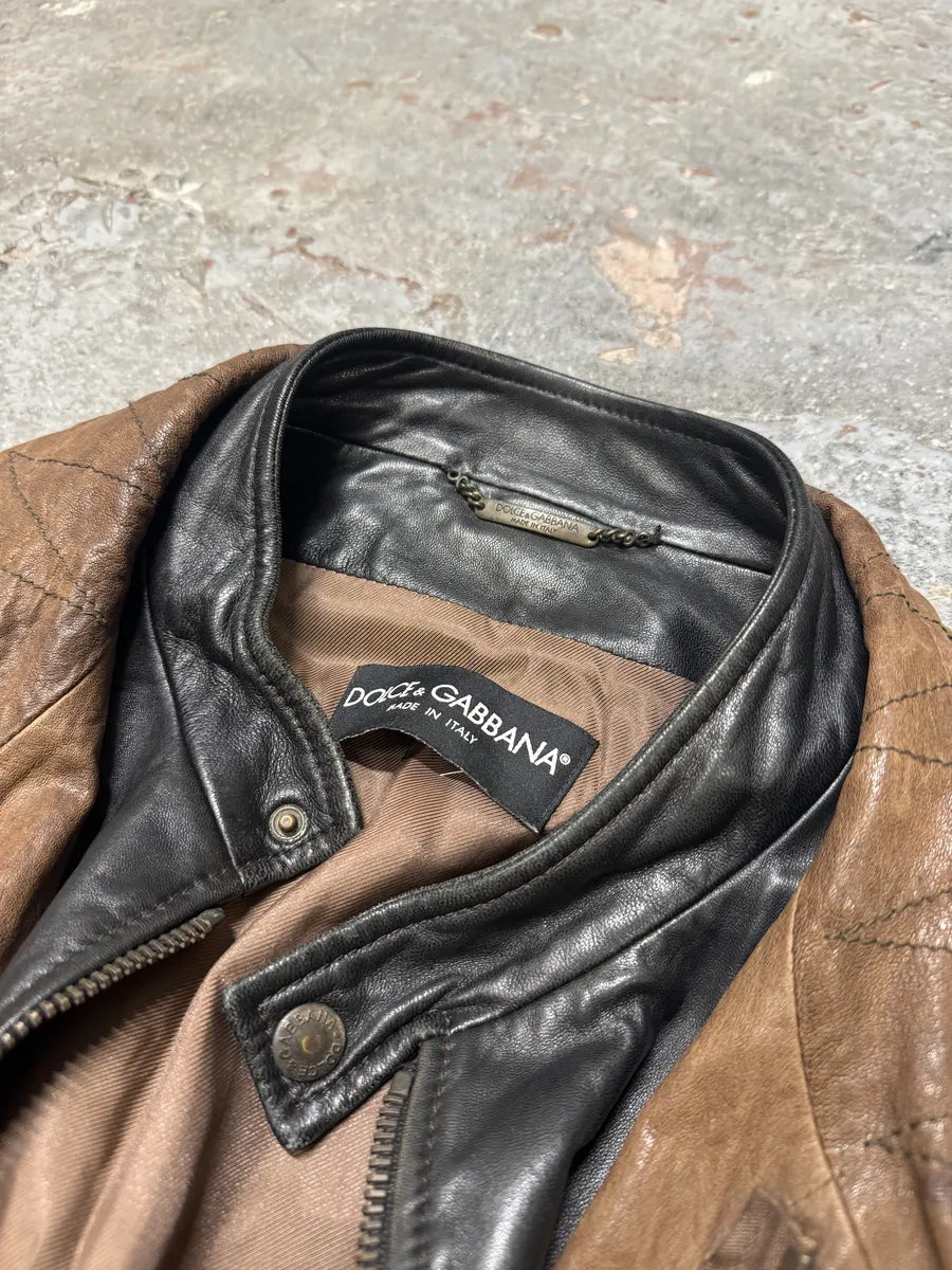 FW2005 Dolce & Gabbana Military Double Leather Heavy Jacket (L) 10