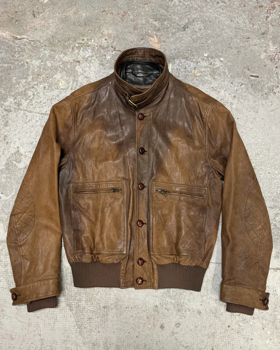 FW2005 Dolce & Gabbana Military Double Leather Heavy Jacket (L) 2