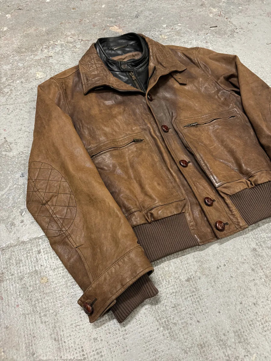 FW2005 Dolce & Gabbana Military Double Leather Heavy Jacket (L) 5
