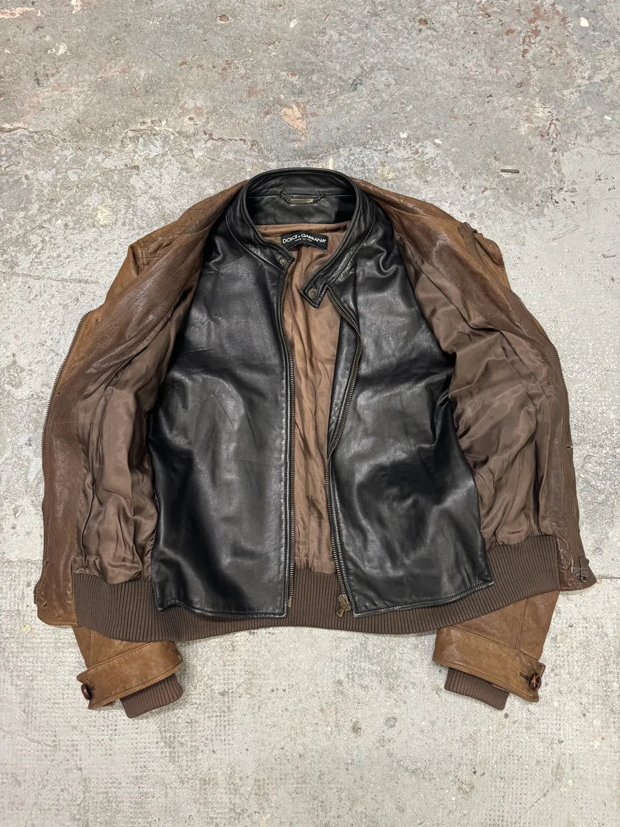 FW2005 Dolce & Gabbana Military Double Leather Heavy Jacket (L) 9