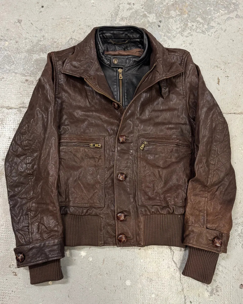 FW2005 Dolce & Gabbana Military Double Leather Heavy Jacket (S) 0