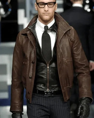 FW2005 Dolce & Gabbana Military Double Leather Heavy Jacket (S) 1