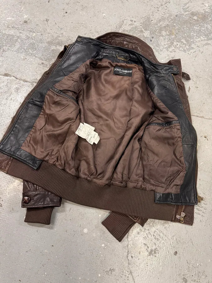 FW2005 Dolce & Gabbana Military Double Leather Heavy Jacket (S) 10