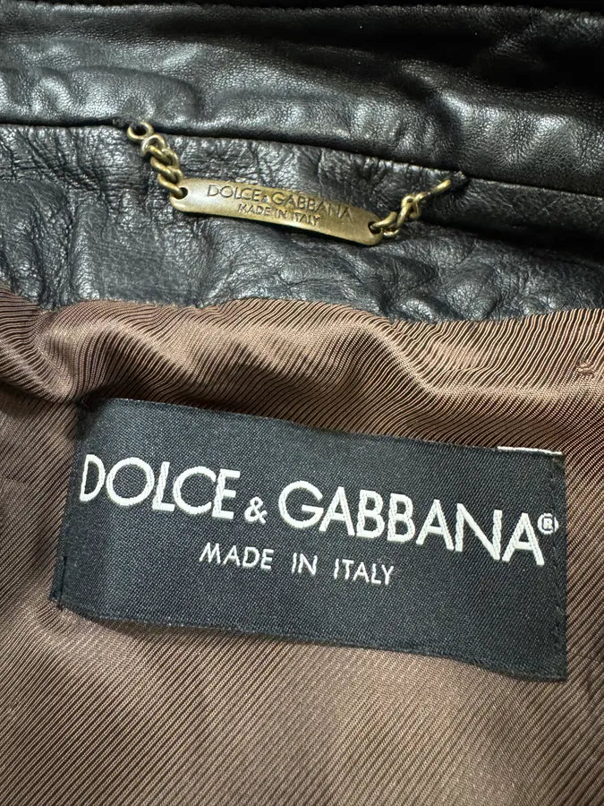 FW2005 Dolce & Gabbana Military Double Leather Heavy Jacket (S) 11