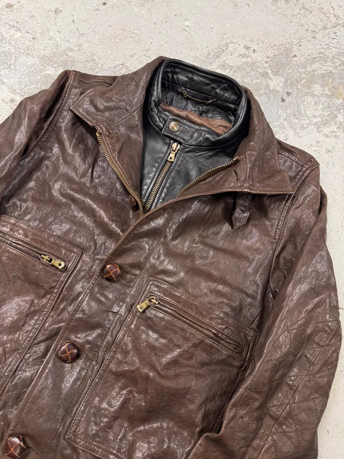 FW2005 Dolce & Gabbana Military Double Leather Heavy Jacket (S) 3