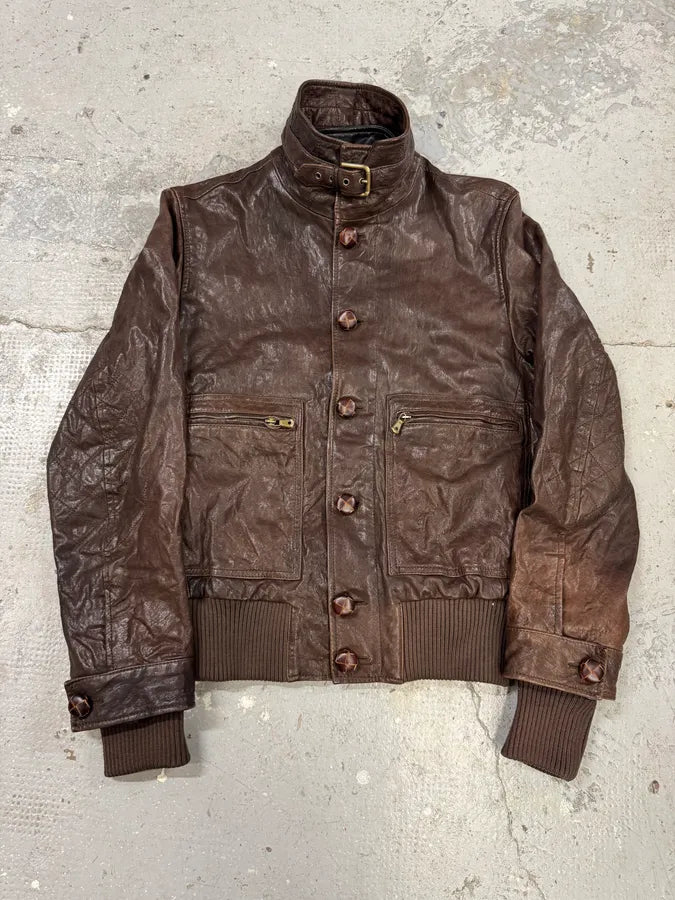 FW2005 Dolce & Gabbana Military Double Leather Heavy Jacket (S) 4