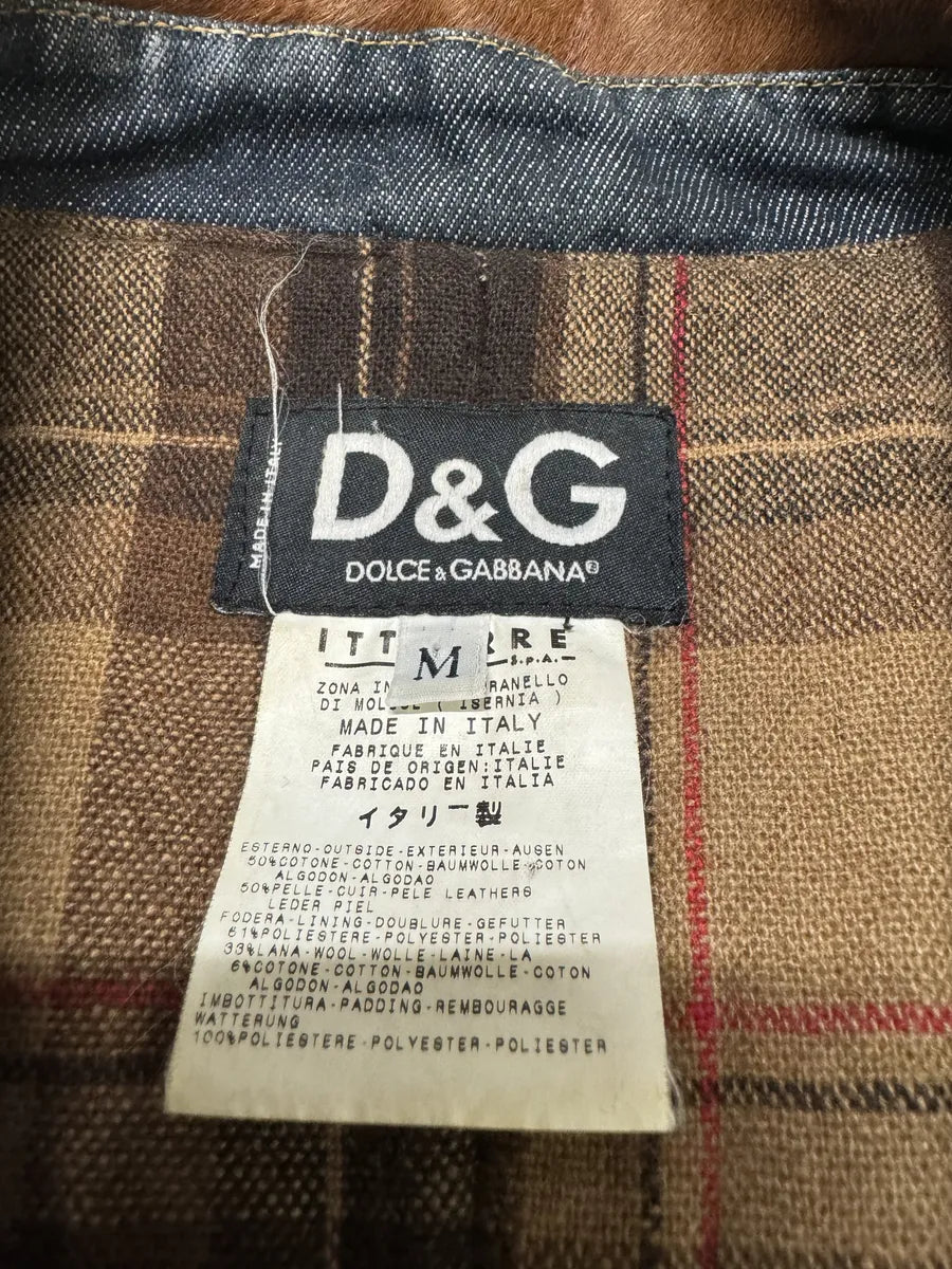 FW2005 Dolce & Gabbana Pony Hair Brown Denim Structured Biker Jacket (M) 11