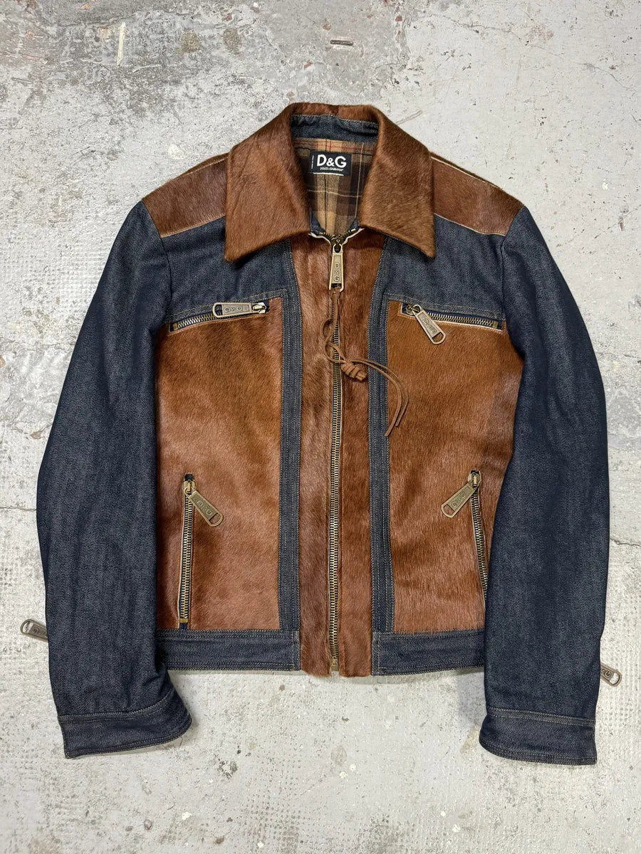 FW2005 Dolce & Gabbana Pony Hair Brut Denim Jacket ATuudBG 0