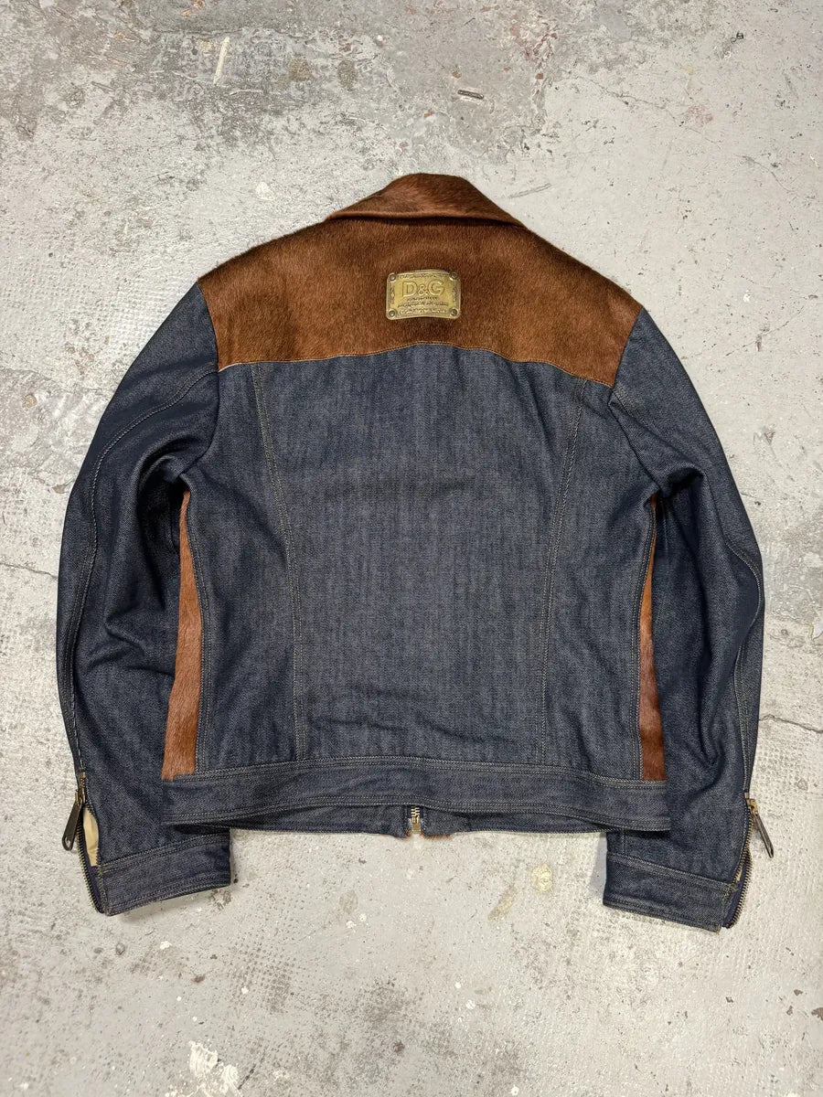 FW2005 Dolce & Gabbana Pony Hair Brut Denim Jacket ATuudBG 1