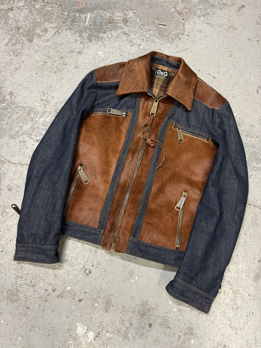 FW2005 Dolce & Gabbana Pony Hair Brut Denim Jacket ATuudBG 2