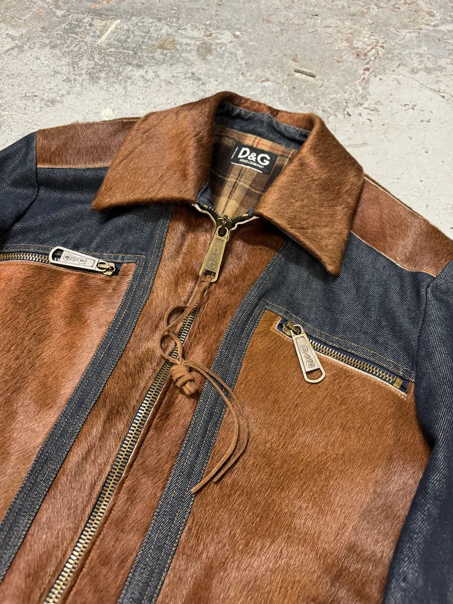FW2005 Dolce & Gabbana Pony Hair Brut Denim Jacket ATuudBG 3