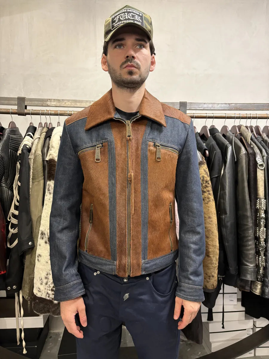 FW2005 Dolce & Gabbana Pony Hair Brut Denim Jacket ATuudBG 5