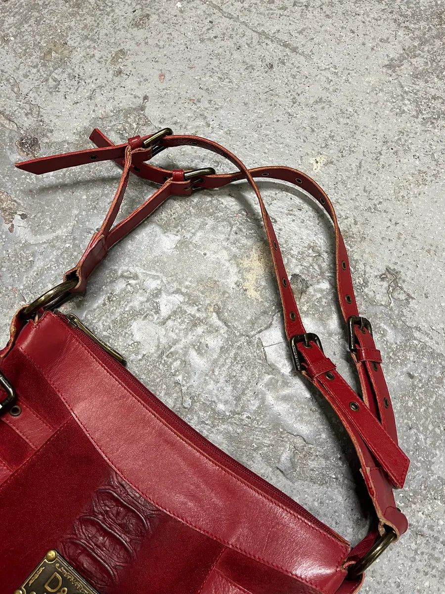 FW2005 Dolce & Gabbana Red Buckles Suede Leather Handle Bag (OS) rjYfMnY 3