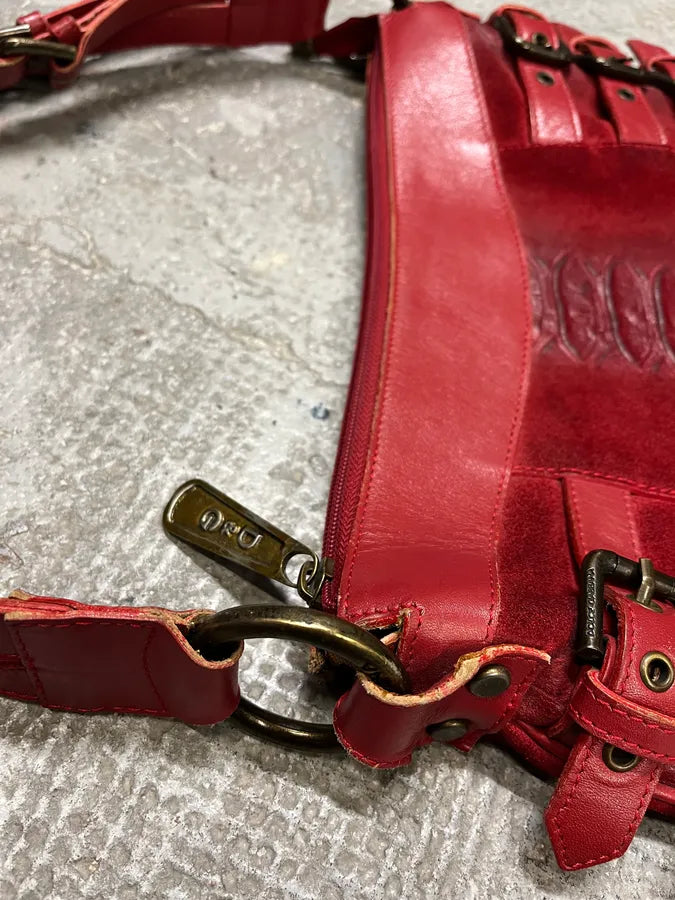 FW2005 Dolce & Gabbana Red Buckles Suede Leather Handle Bag (OS) rjYfMnY 4