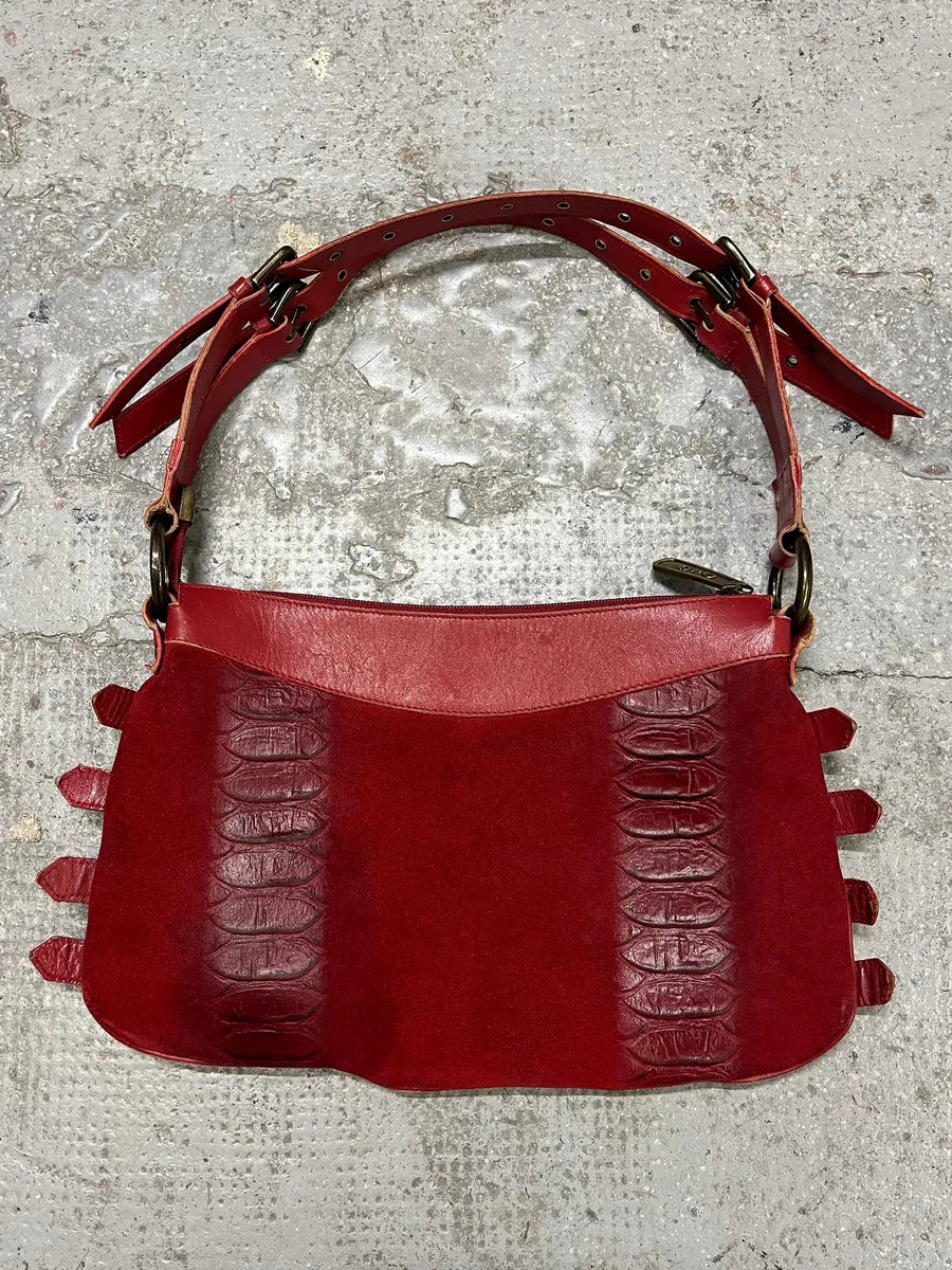FW2005 Dolce & Gabbana Red Buckles Suede Leather Handle Bag (OS) rjYfMnY 5