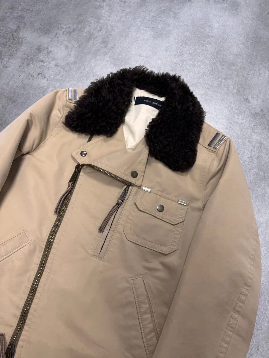 FW2005 Dsquared2 Astro Fur Collar Asymmetrical Beige Jacket PaNDVbd 2