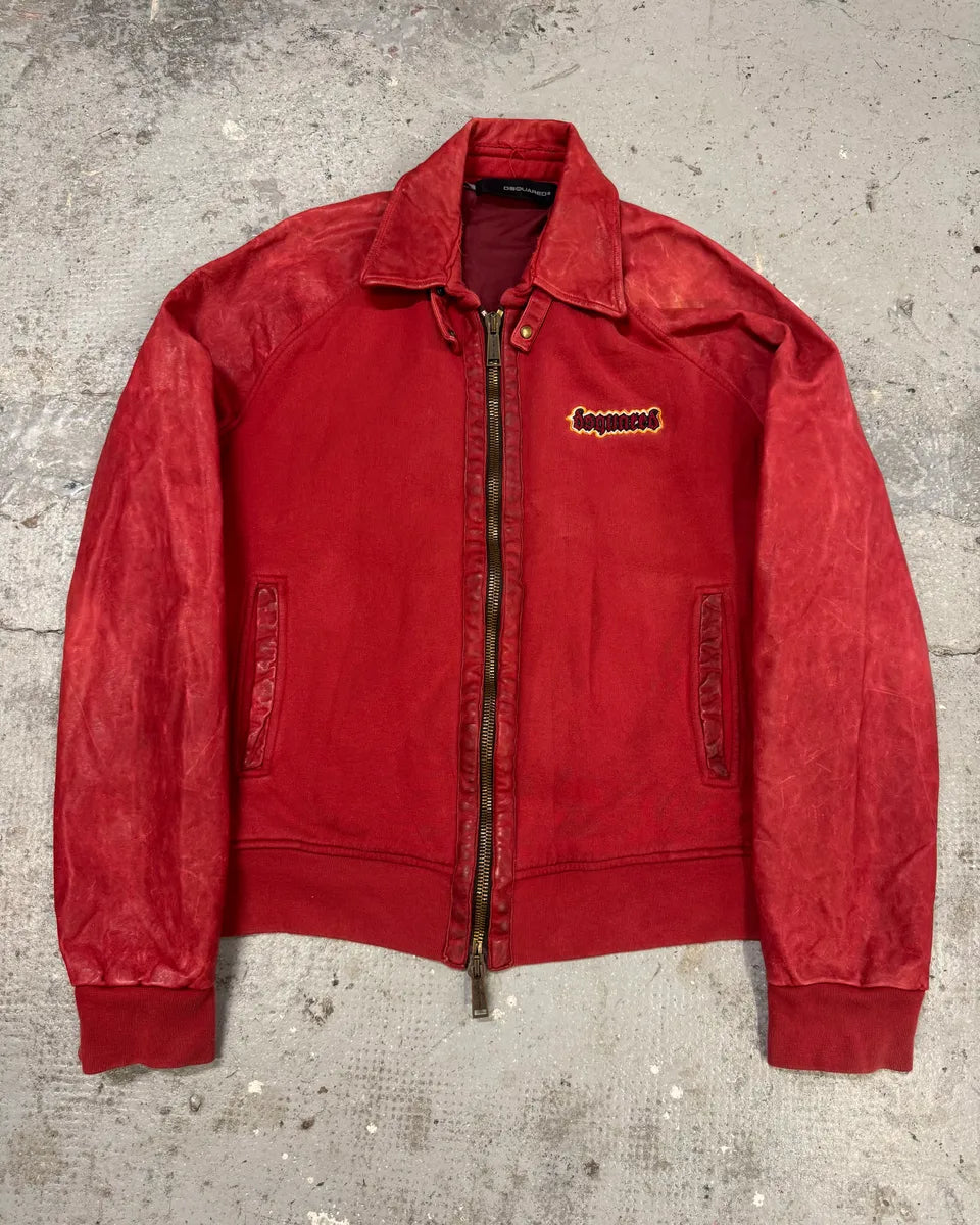 FW2005 Dsquared2 Faith Red Hybrid Leather Varsity Jacket (L) gthJMmQ 0