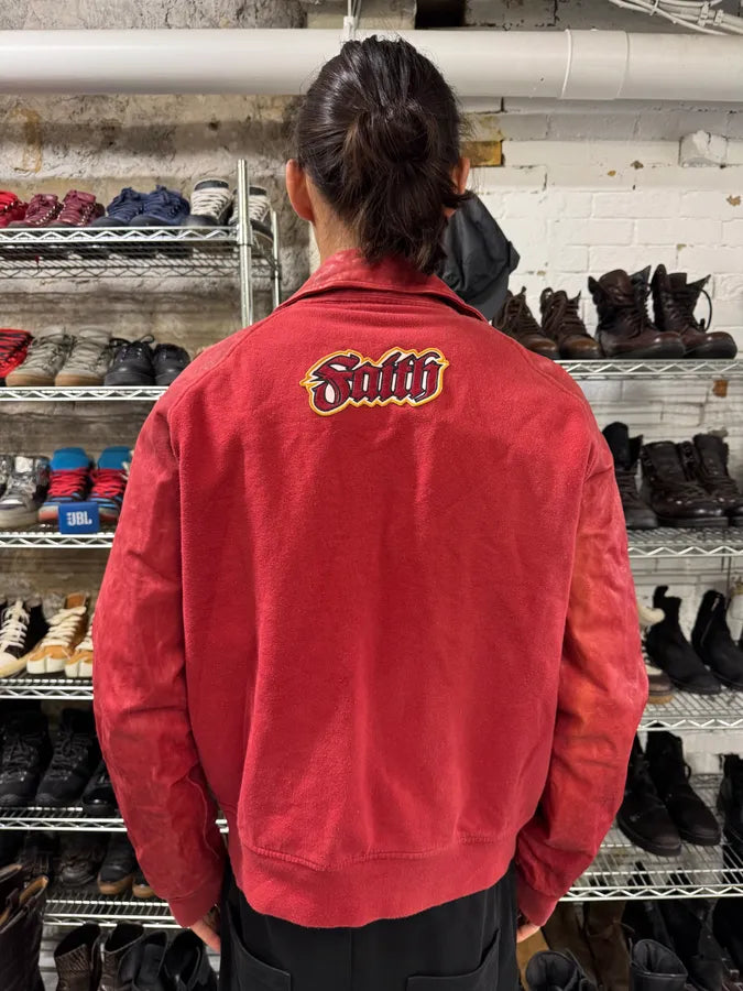 FW2005 Dsquared2 Faith Red Hybrid Leather Varsity Jacket (L) gthJMmQ 1