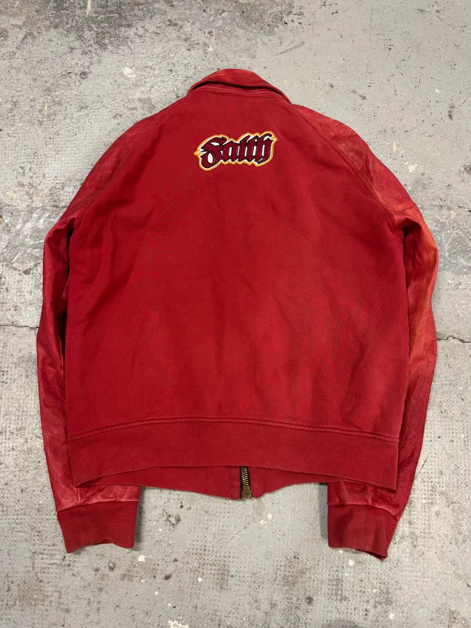 FW2005 Dsquared2 Faith Red Hybrid Leather Varsity Jacket (L) gthJMmQ 2