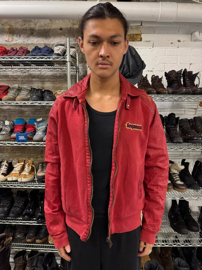 FW2005 Dsquared2 Faith Red Hybrid Leather Varsity Jacket (L) gthJMmQ 3