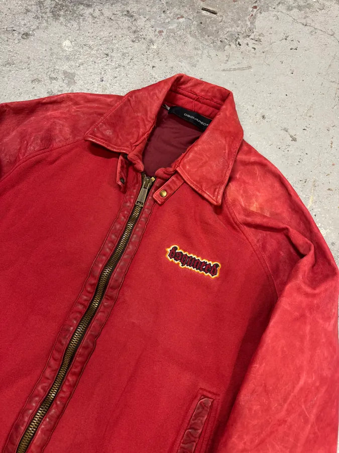 FW2005 Dsquared2 Faith Red Hybrid Leather Varsity Jacket (L) gthJMmQ 4