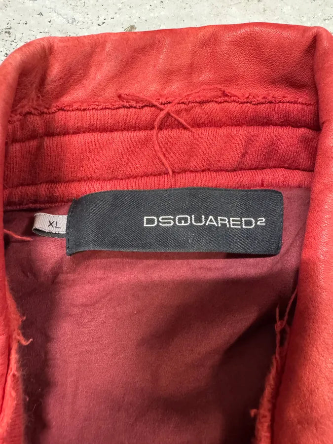 FW2005 Dsquared2 Faith Red Hybrid Leather Varsity Jacket (L) gthJMmQ 5