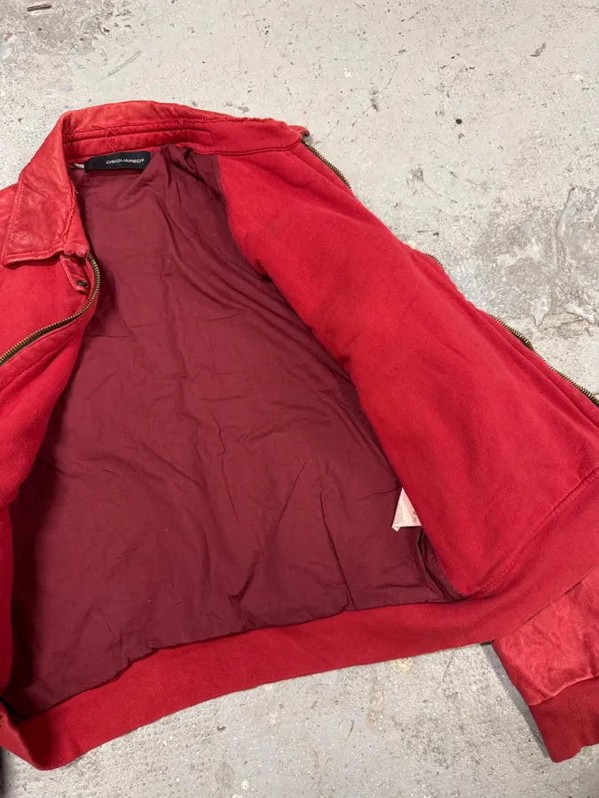 FW2005 Dsquared2 Faith Red Hybrid Leather Varsity Jacket (L) gthJMmQ 8