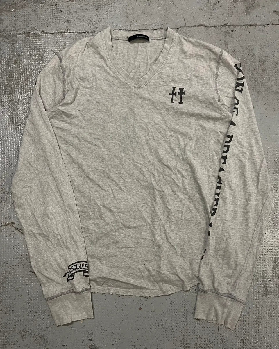 FW2005 Dsquared2 Grey V-Neck Longsleeves T-Shirt eRkjrvE 0