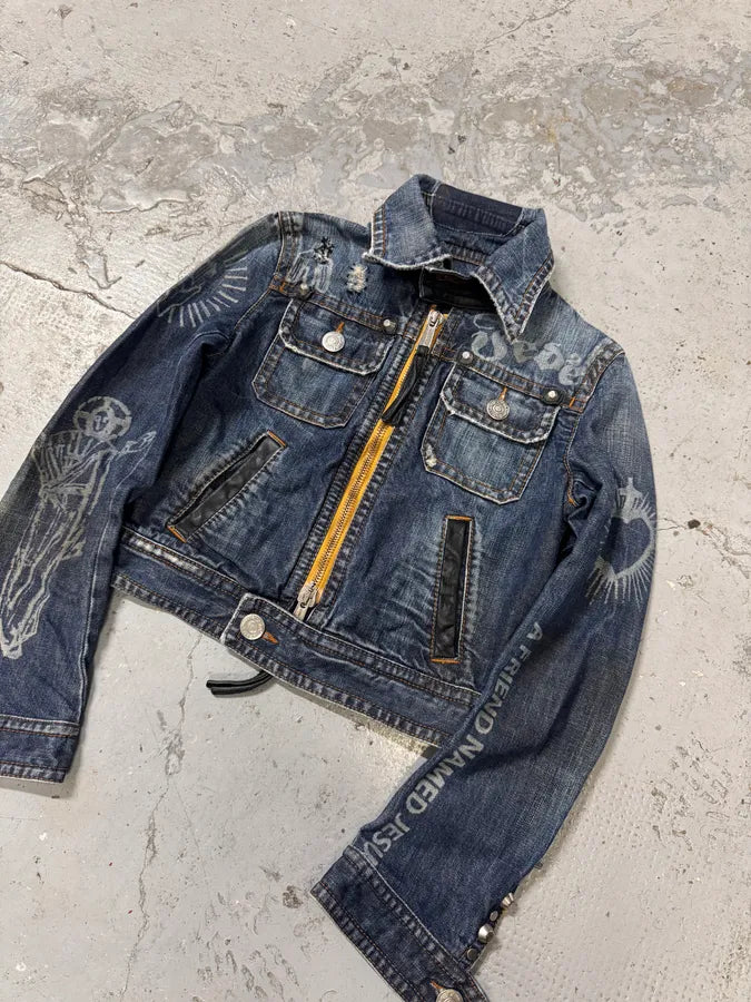 FW2005 Dsquared2 Jesus Lord Peace Cropped Denim Jacket nCFMGgX 3