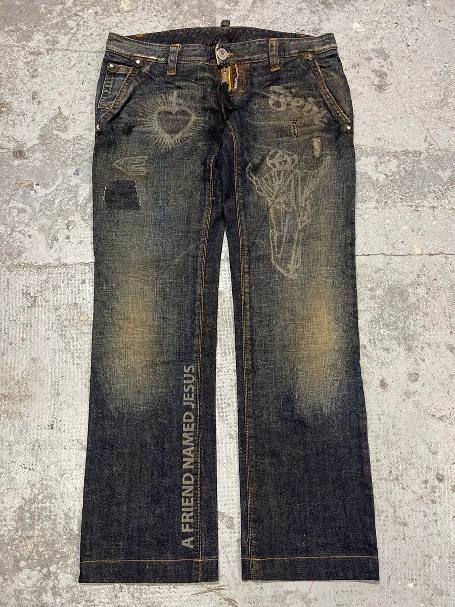 FW2005 Dsquared2 Jesus Lord Peace Low Waist Denim Jeans AJBiJUo 0