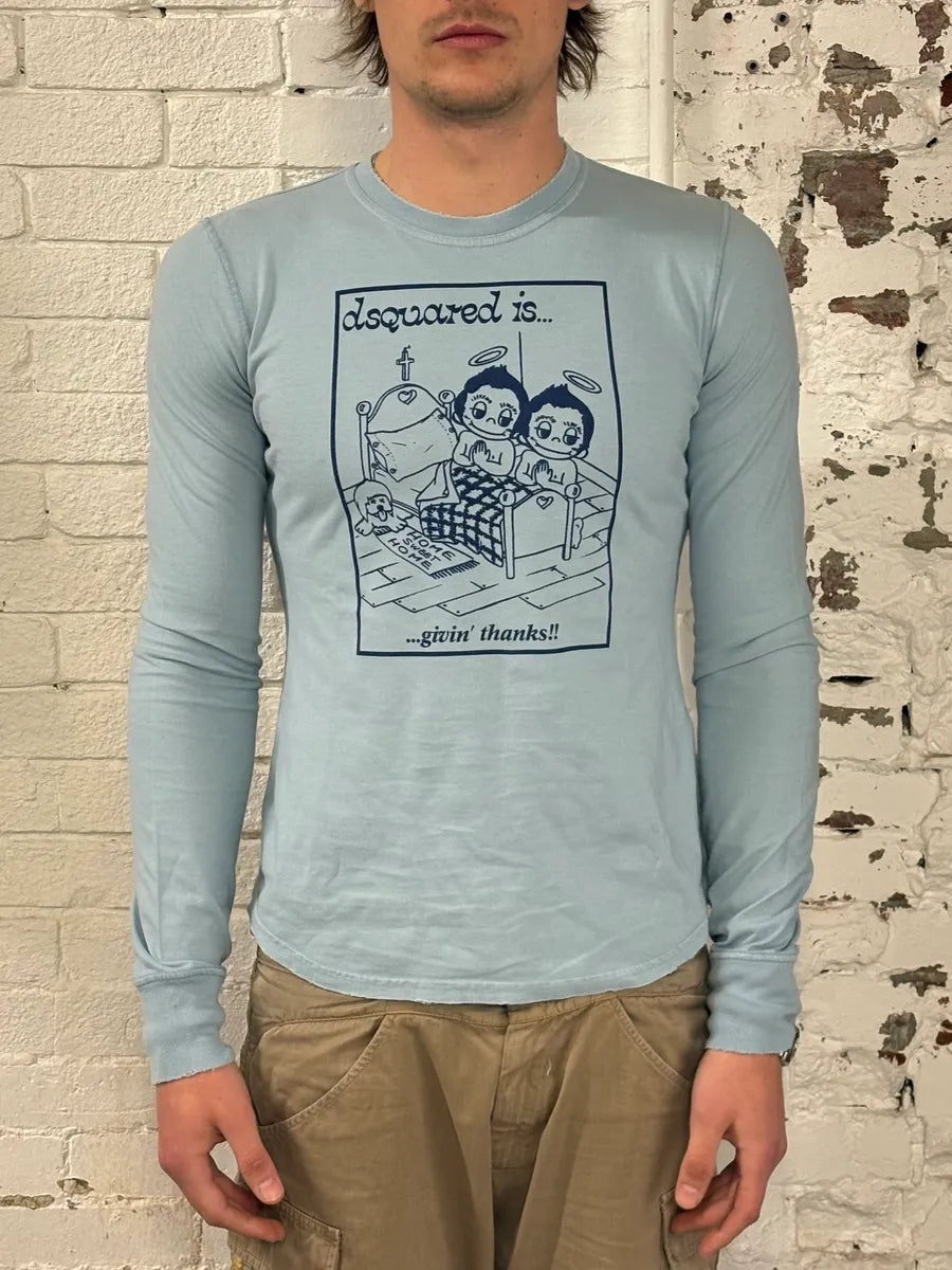 FW2005 Dsquared2 Light Blue Praying Angels Longsleeve T-Shirt XVfoVaS 1