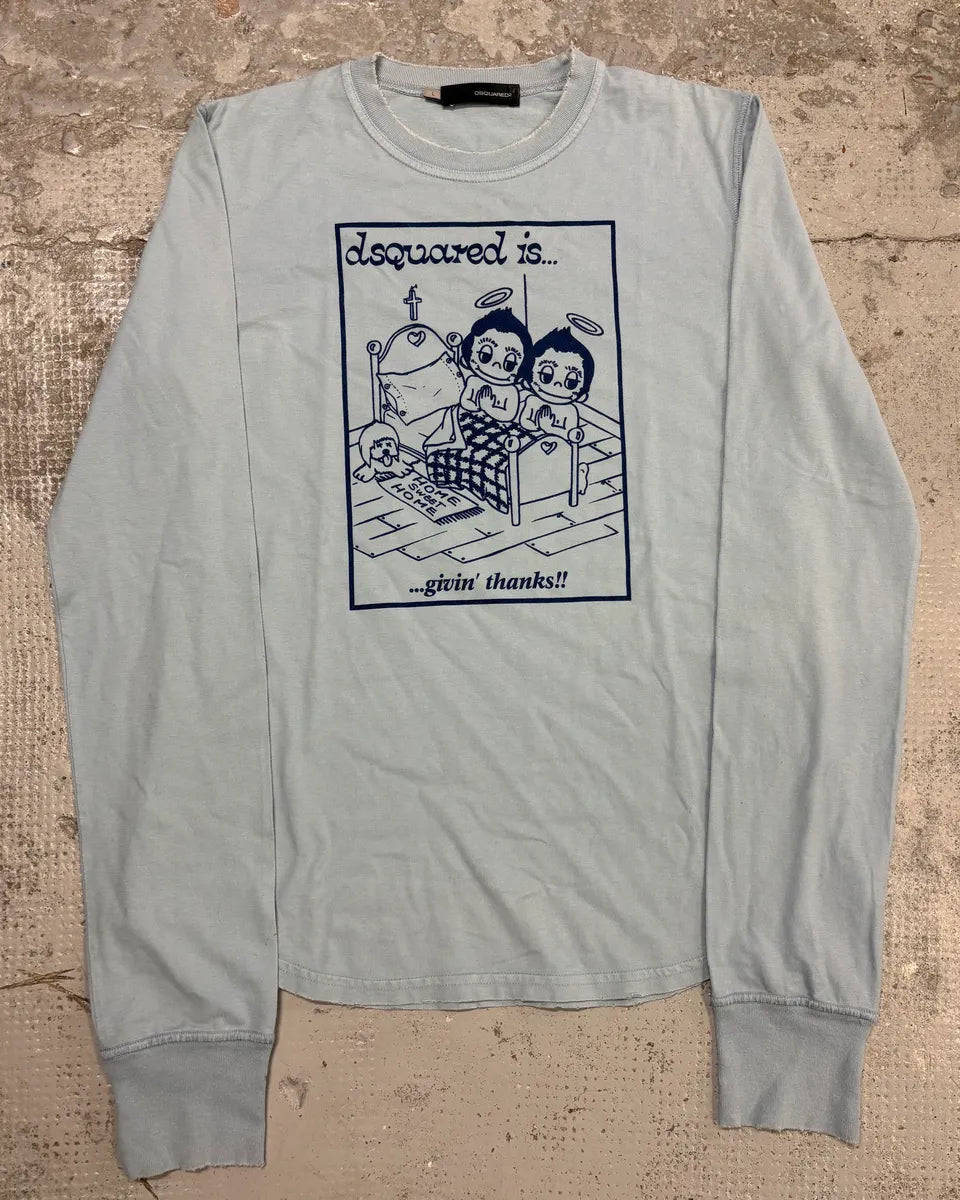 FW2005 Dsquared2 Light Blue Praying Angels Longsleeve T-Shirt XVfoVaS 0