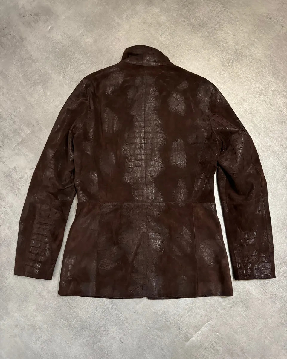 FW2005 Emporio Armani Brown Crocodile Effect Textured Leather Jacket SjZcvOe 2