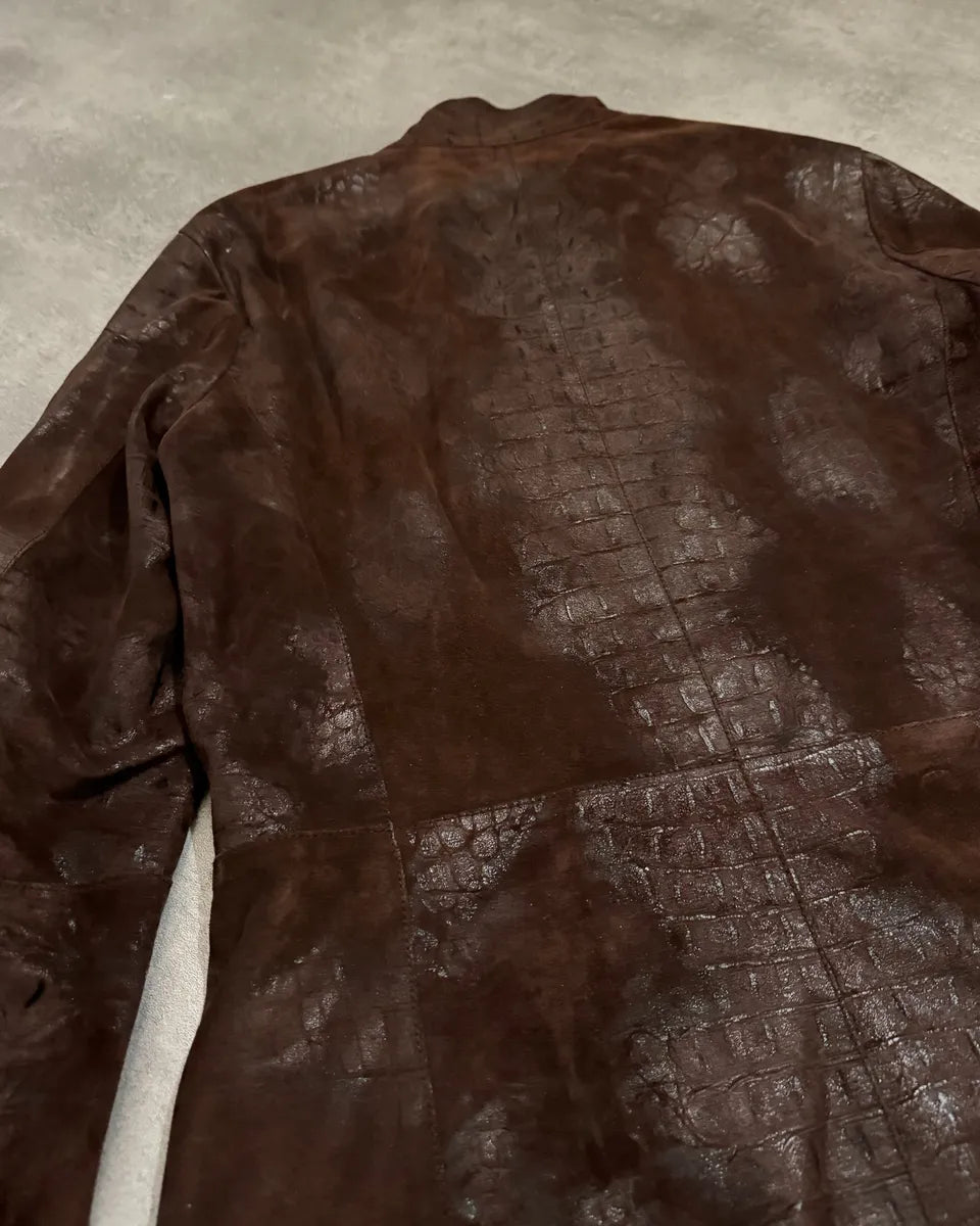 FW2005 Emporio Armani Brown Crocodile Effect Textured Leather Jacket SjZcvOe 7