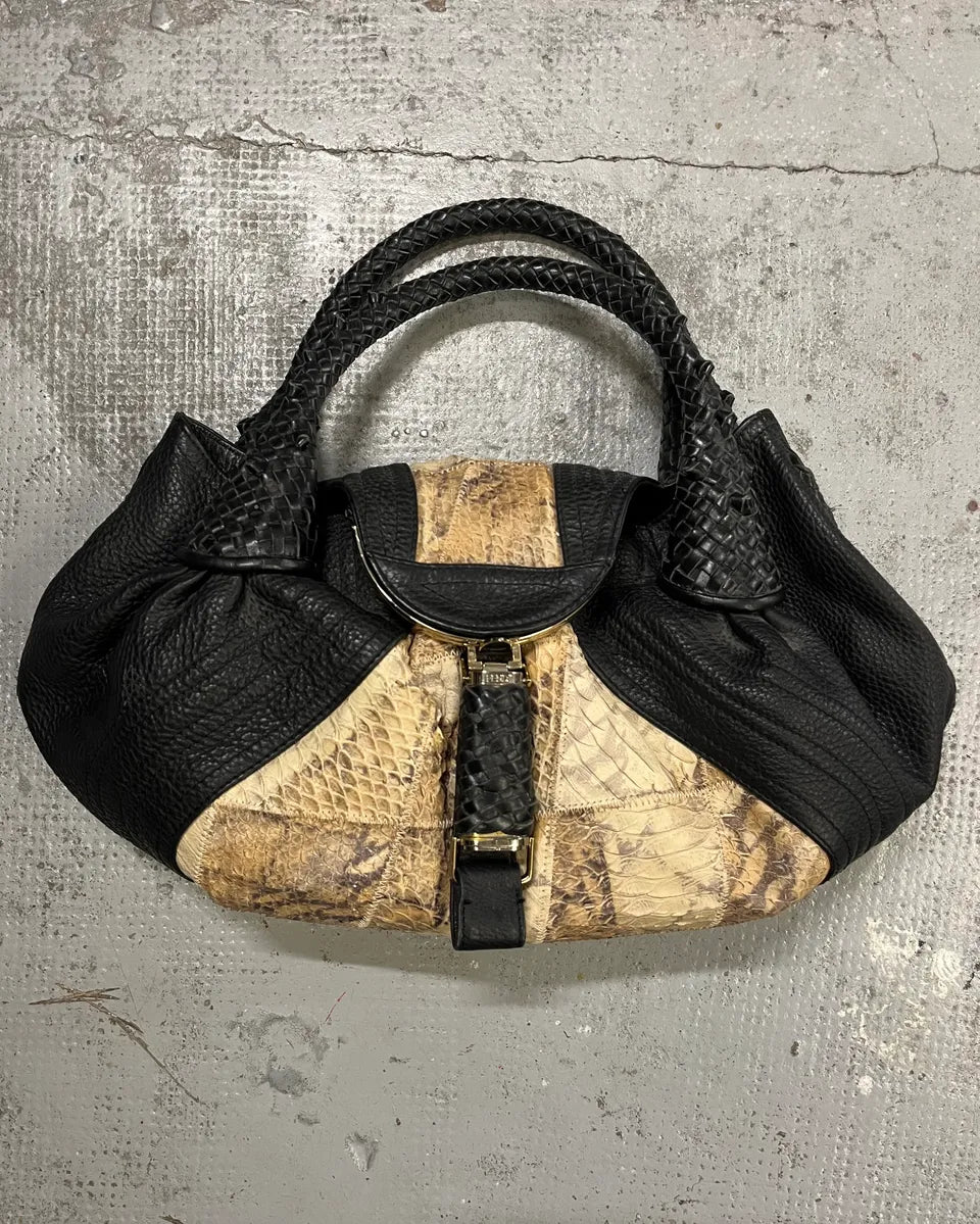 FW2005 Fendi Black & Beige Python Leather Spy Handle Bag SKdWOda 0