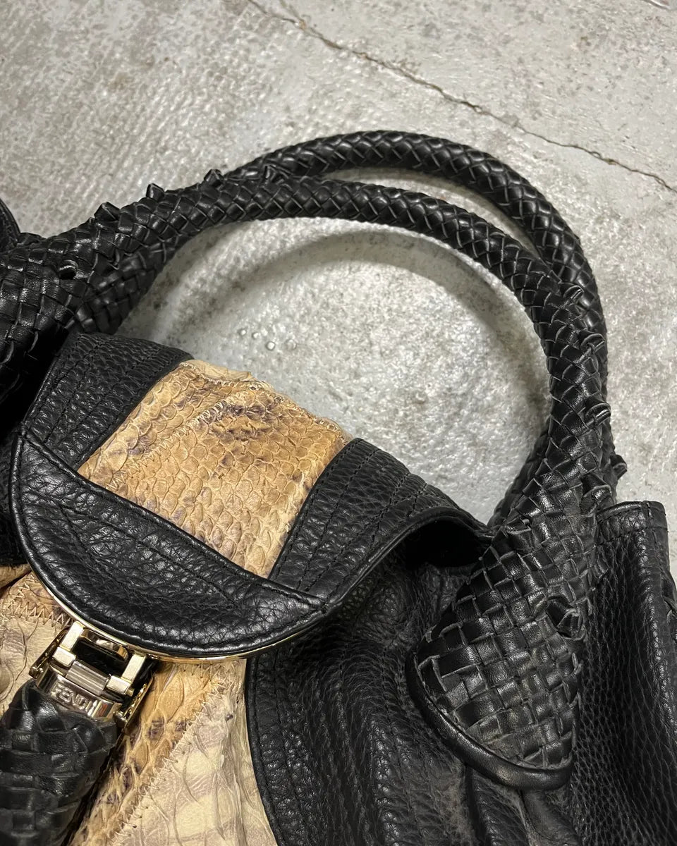 FW2005 Fendi Black & Beige Python Leather Spy Handle Bag SKdWOda 4
