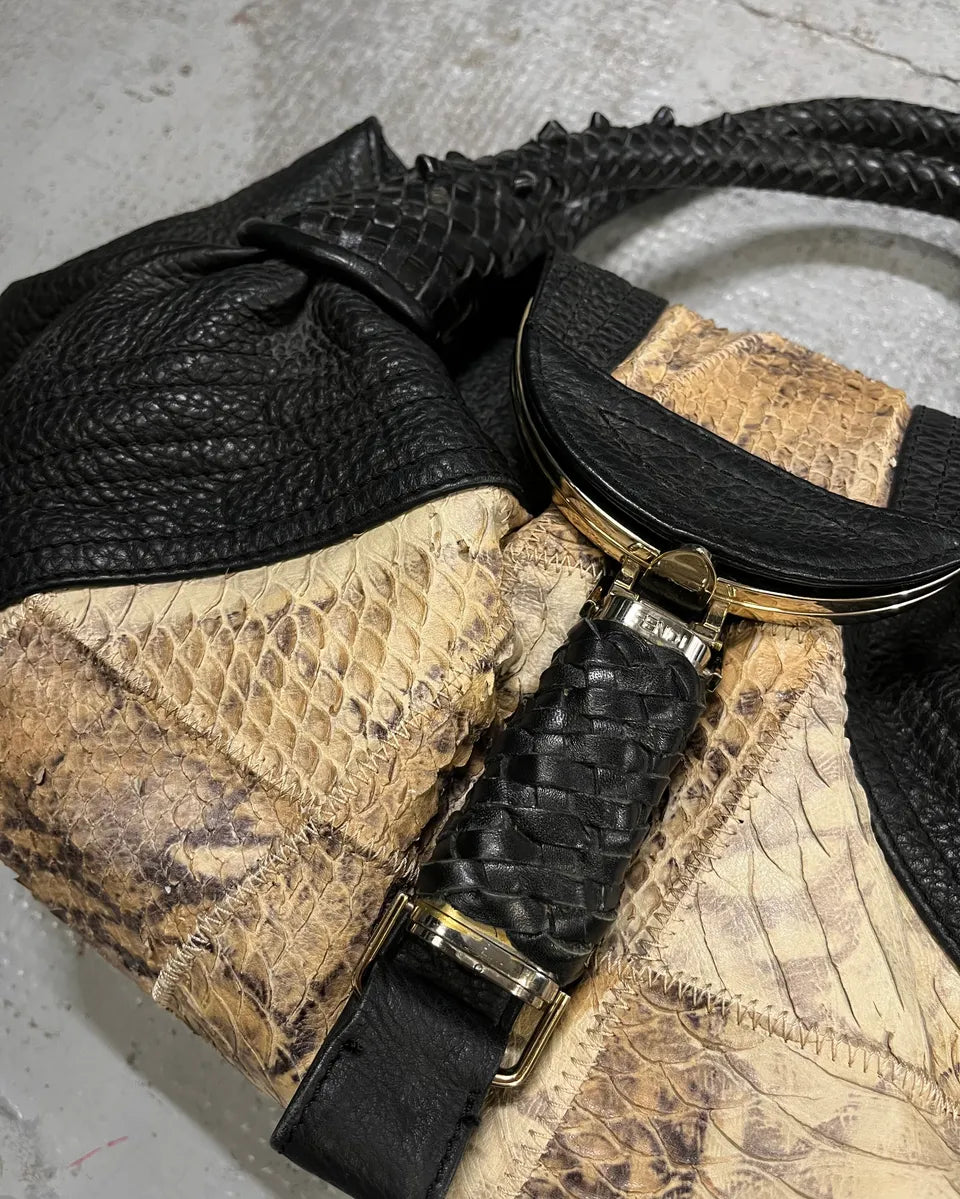 FW2005 Fendi Black & Beige Python Leather Spy Handle Bag SKdWOda 5